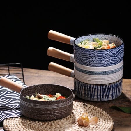 Wooden Handle Ceramic Bowl