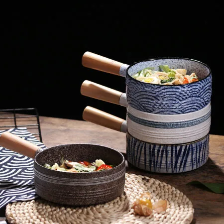 Wooden Handle Ceramic Bowl